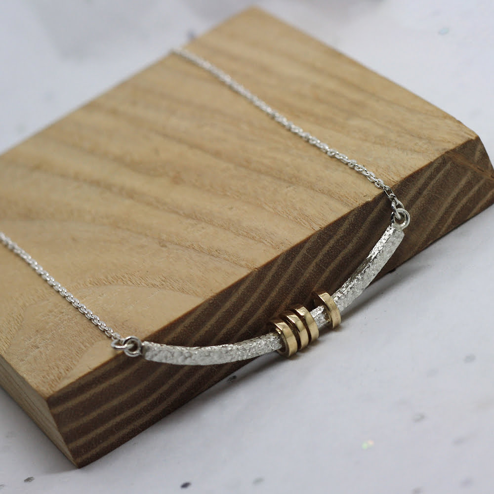 Handmade Textured Sterling Silver & 9ct Gold Halo Necklace