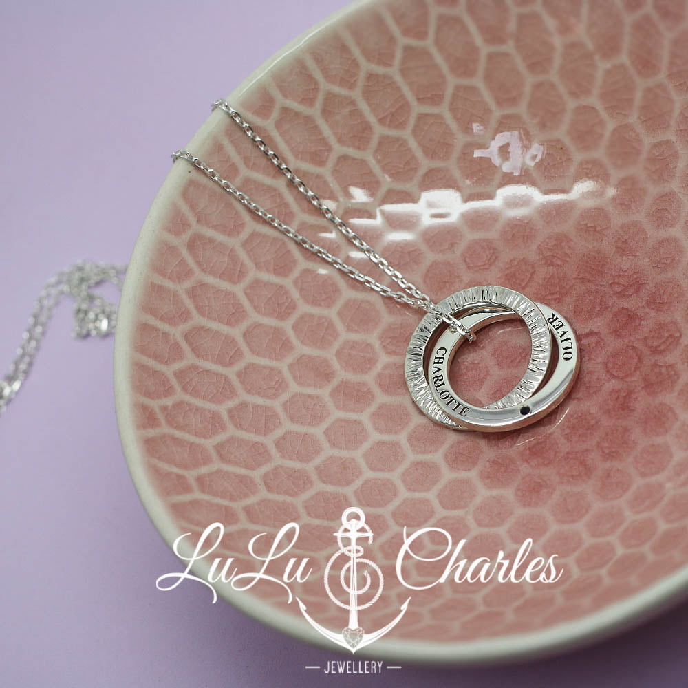 Handmade Sterling Silver Personalised Double Halo Necklace with Birthstone