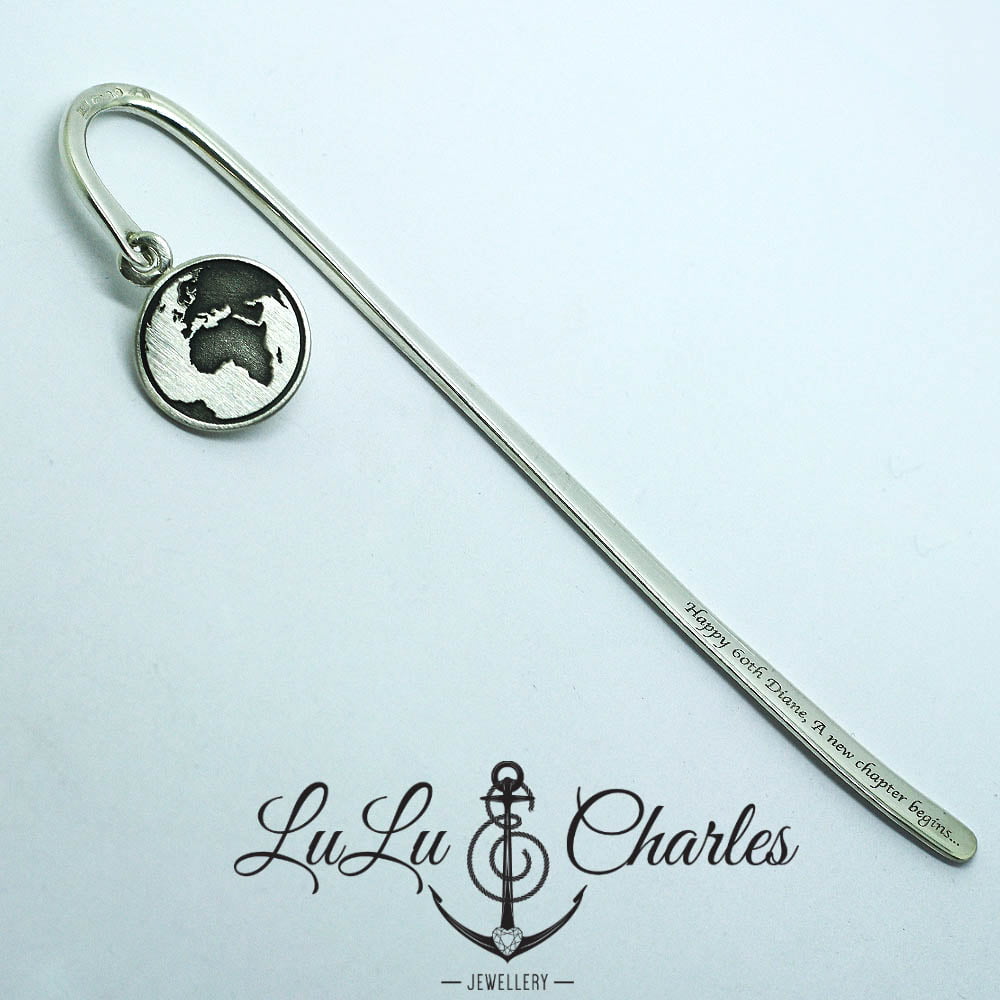 Handmade Sterling Silver personalised bookmark, with a choice of a Full Moon or Earth Charm.