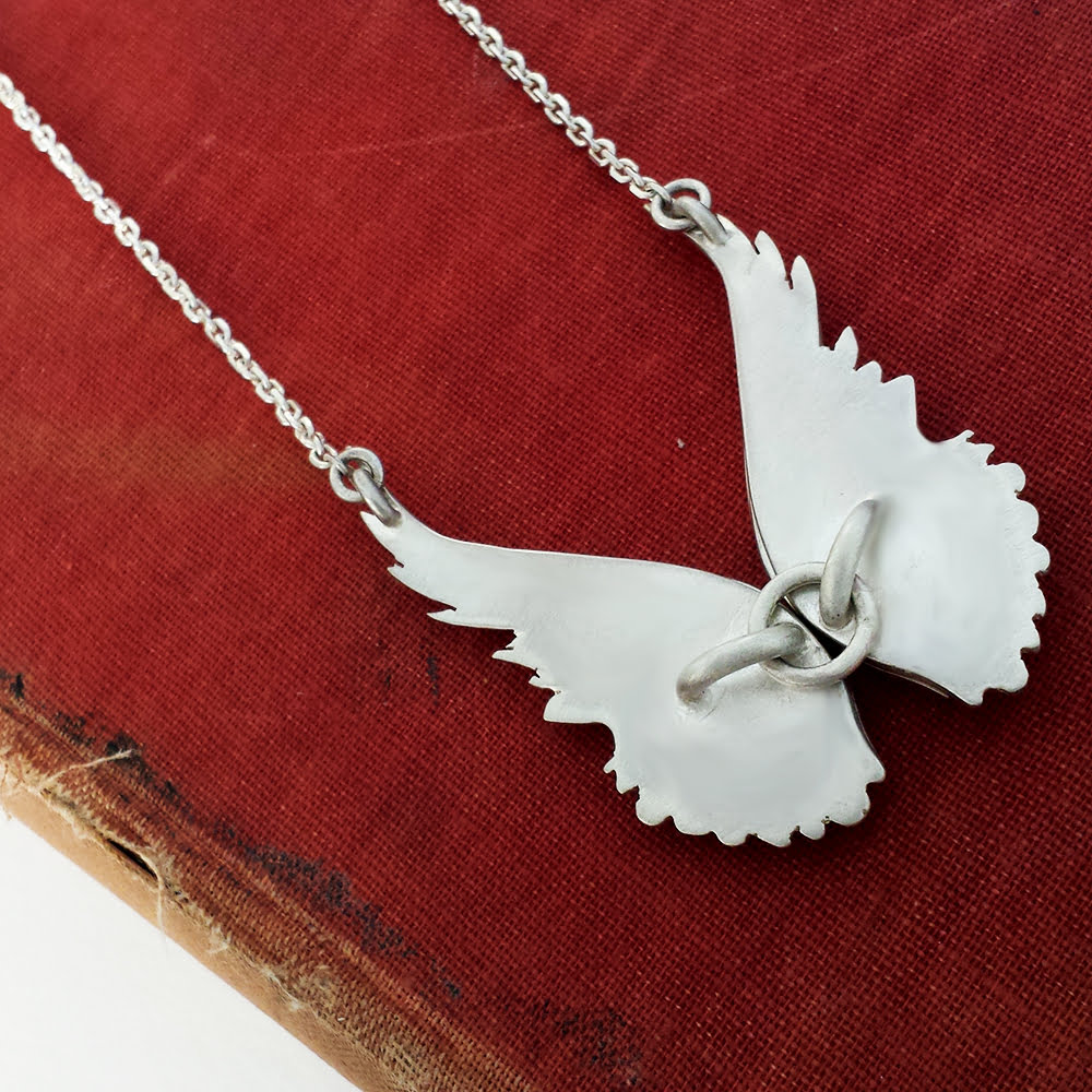 Pair of Layered Angel Wings Necklace, Handmade in Sterling Silver
