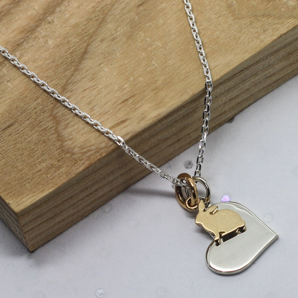 9ct Gold Bunny Charm & Silver Heart Necklace