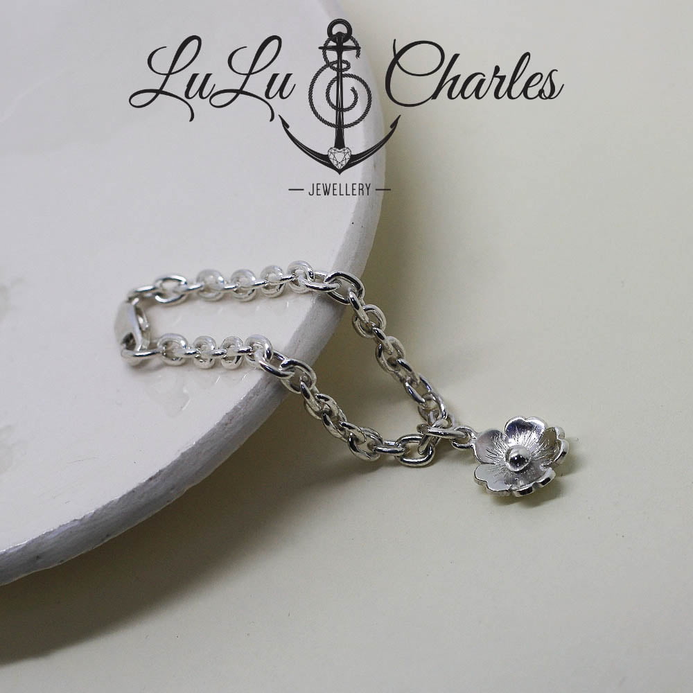 Handmade Sterling Silver Poppy Charm Bracelet