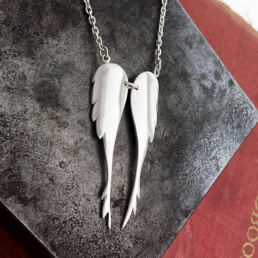 Large Angel Wing Necklace, Handmade in Sterling Silver