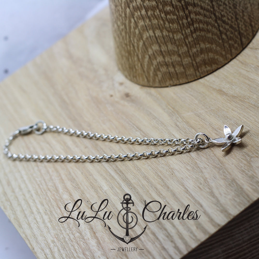 Dainty Lilac Flower Ankle Chain, Handmade in Sterling Silver