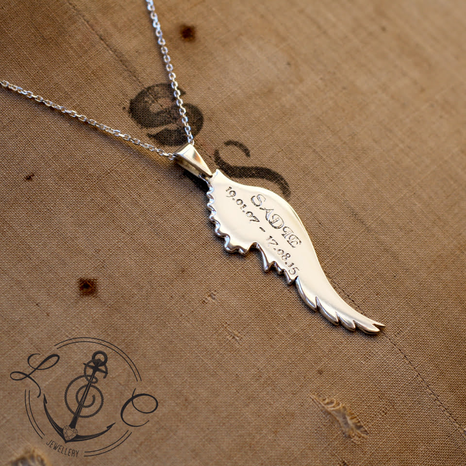 Handmade Silver Personalised Angel Wing Necklace
