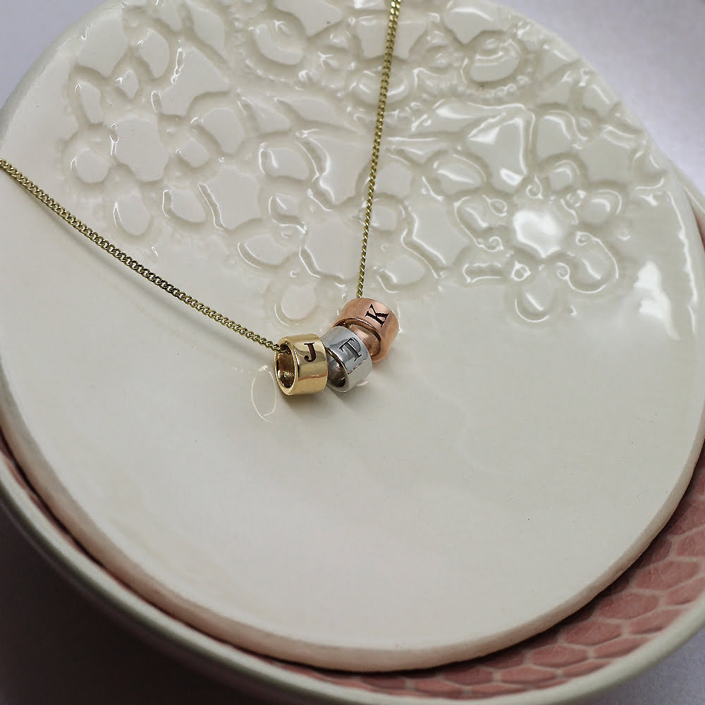 Handmade Mixed gold Personalised Necklace, handmade personalised jewellery uk, lulu & charles jewellery 