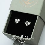 Tiger Print Heart Stud Earrings, Handmade in Sterling Silver