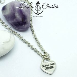 Handmade Sterling Silver “Change Takes Courage” Heart Charm Bracelet