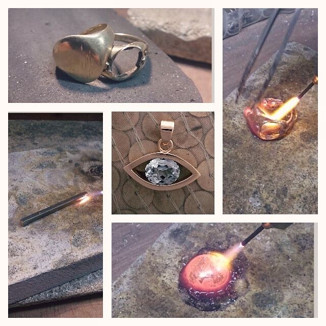 the making process of our handmade 9ct gold and blue topaz evil eye necklace, handmade by LuLu & Charles Jewellery