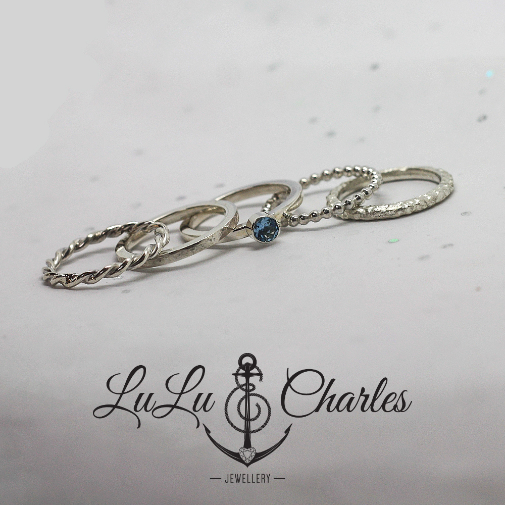 Handmade Sterling Silver & Aquamarine Solitare Stacker Ring by LuLu & Charles Jewellery 
