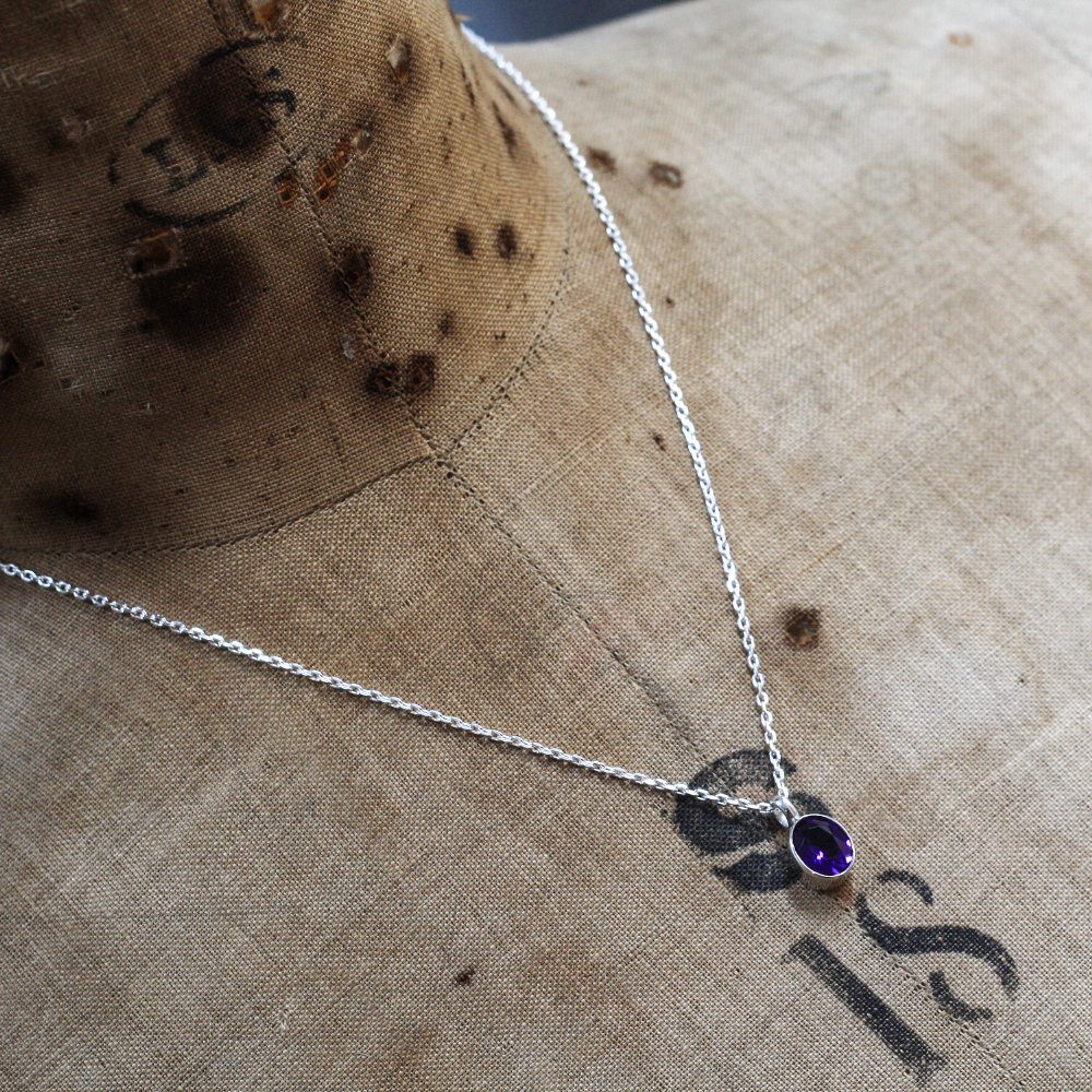 Beautiful contemporary handmade Sterling Silver & Amethyst Necklace, by lulu & charles handmade silver jewellery uk